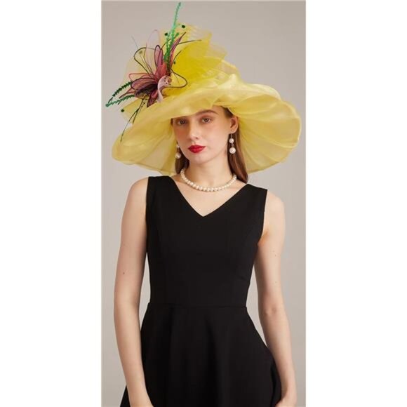 Women's Kentucky Derby Church Dress Hat 05-yellow - Picture 5 of 7